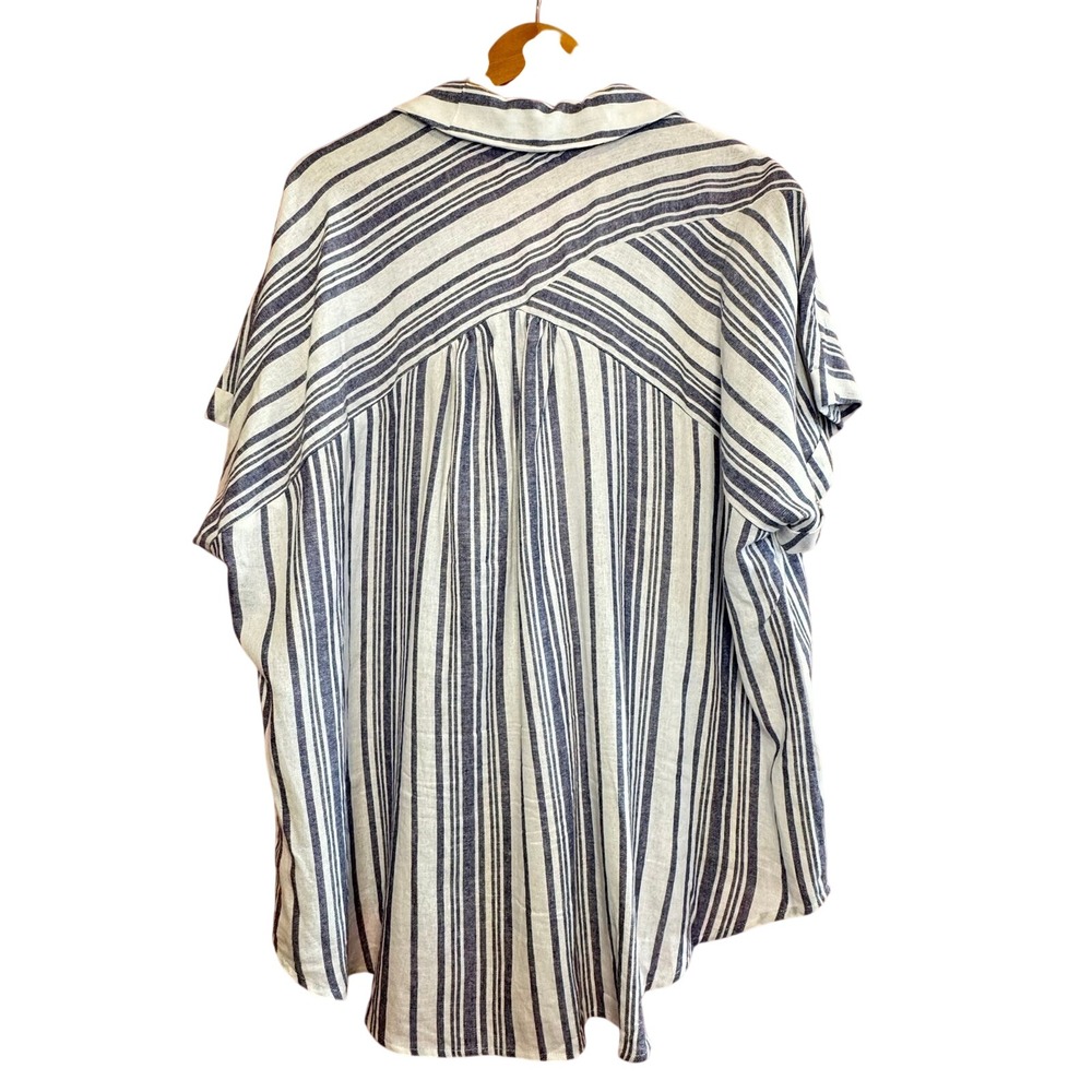 BLUE SOL Top‎ XXL Blue White Stripe Cap Sleeve Preppy Cotton Casual Classic - Picture 2 of 5
